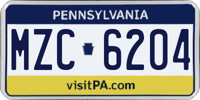 PA license plate MZC6204