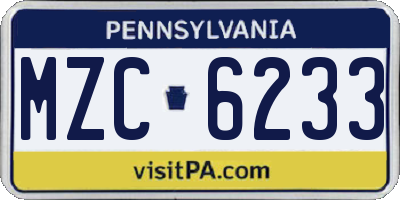 PA license plate MZC6233