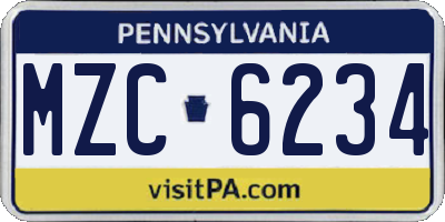PA license plate MZC6234