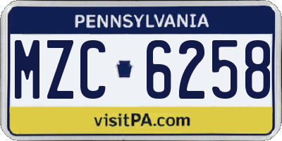 PA license plate MZC6258