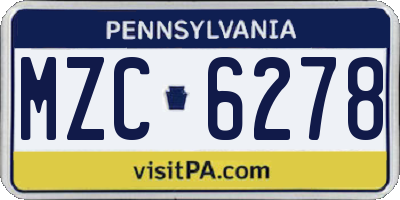 PA license plate MZC6278