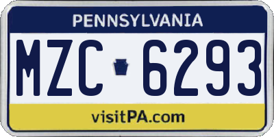 PA license plate MZC6293