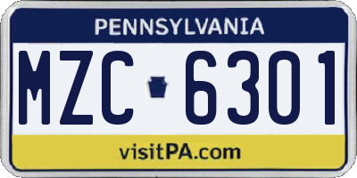 PA license plate MZC6301