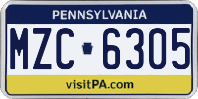 PA license plate MZC6305