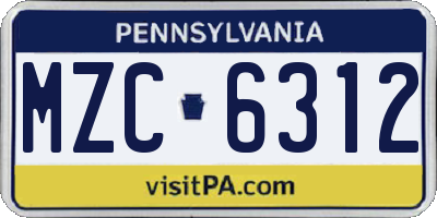 PA license plate MZC6312