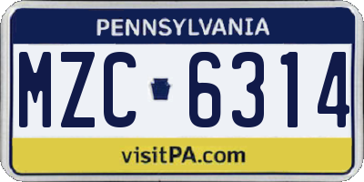 PA license plate MZC6314