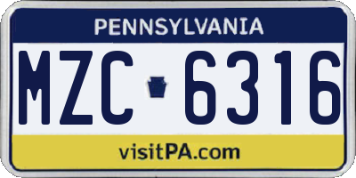 PA license plate MZC6316