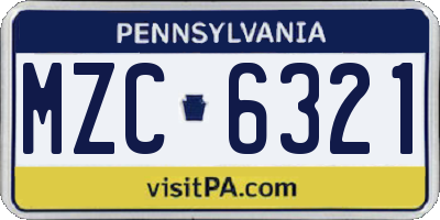 PA license plate MZC6321