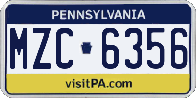 PA license plate MZC6356