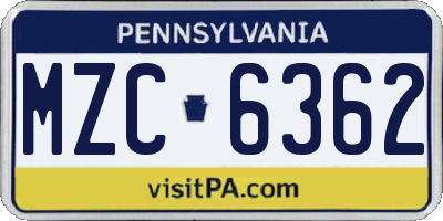 PA license plate MZC6362