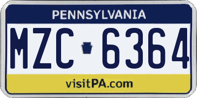 PA license plate MZC6364