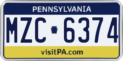 PA license plate MZC6374