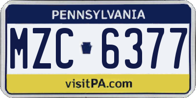 PA license plate MZC6377