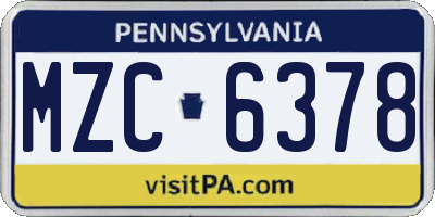 PA license plate MZC6378