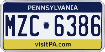 PA license plate MZC6386
