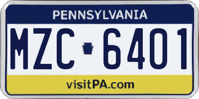 PA license plate MZC6401