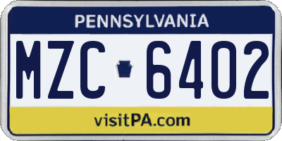 PA license plate MZC6402