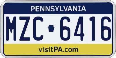 PA license plate MZC6416