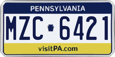 PA license plate MZC6421