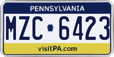 PA license plate MZC6423