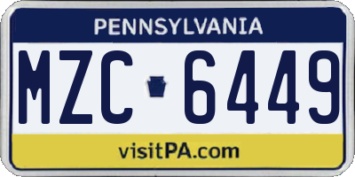 PA license plate MZC6449