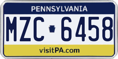 PA license plate MZC6458