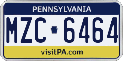 PA license plate MZC6464