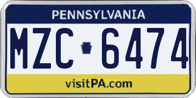 PA license plate MZC6474