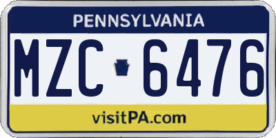 PA license plate MZC6476