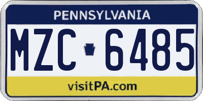 PA license plate MZC6485