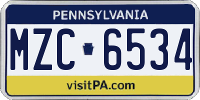 PA license plate MZC6534