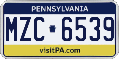 PA license plate MZC6539