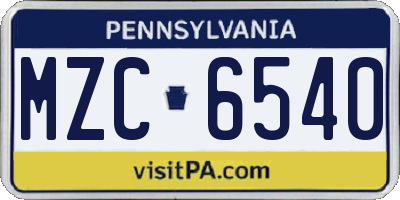 PA license plate MZC6540