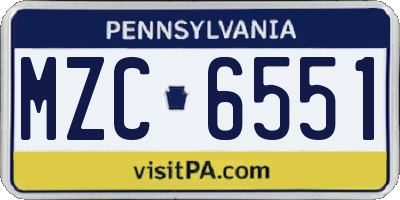 PA license plate MZC6551
