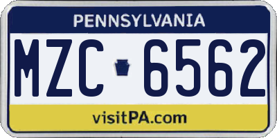 PA license plate MZC6562