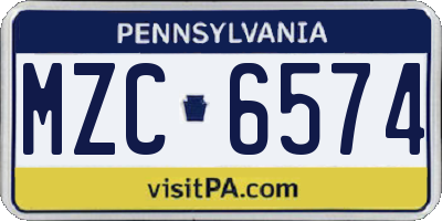PA license plate MZC6574