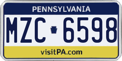 PA license plate MZC6598