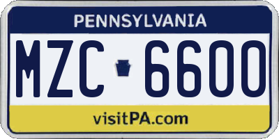 PA license plate MZC6600