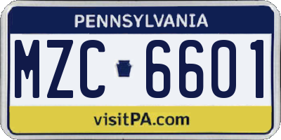 PA license plate MZC6601