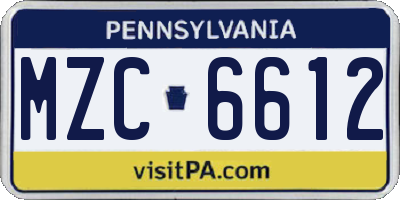 PA license plate MZC6612