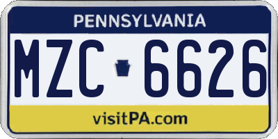 PA license plate MZC6626