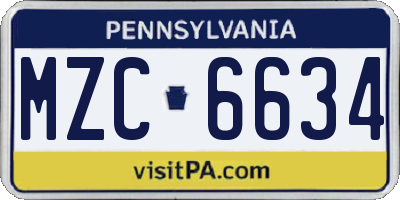 PA license plate MZC6634