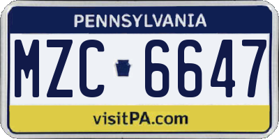 PA license plate MZC6647