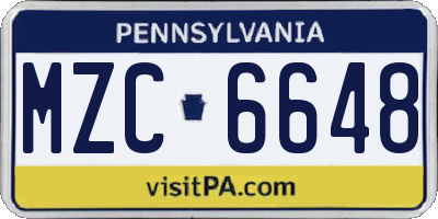 PA license plate MZC6648