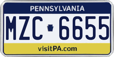 PA license plate MZC6655