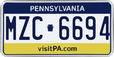 PA license plate MZC6694