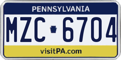 PA license plate MZC6704