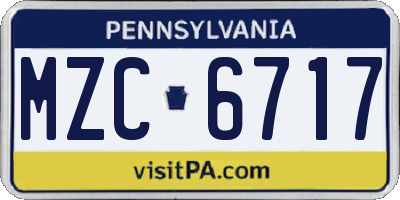 PA license plate MZC6717