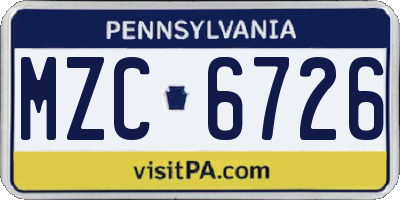 PA license plate MZC6726
