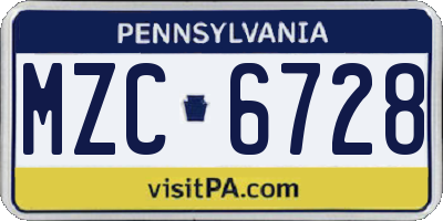 PA license plate MZC6728